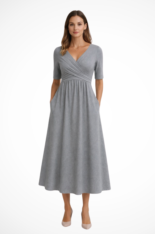 Thea | Women's Elegant V-Neck Midi Dress Classic