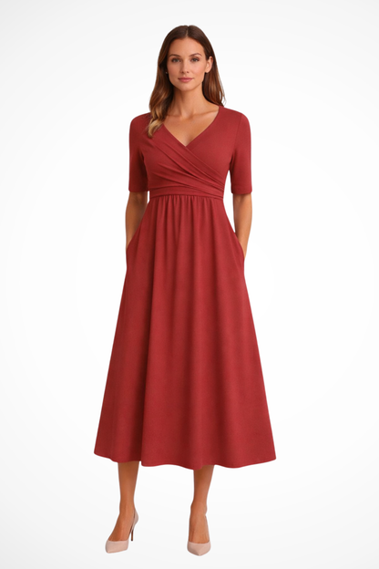 Thea | Women's Elegant V-Neck Midi Dress Classic