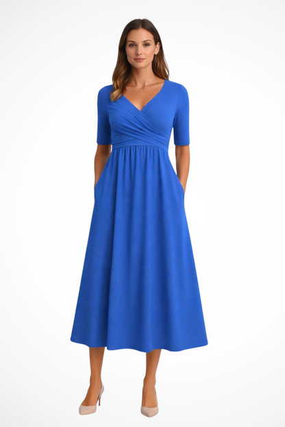 Thea | Women's Elegant V-Neck Midi Dress Classic