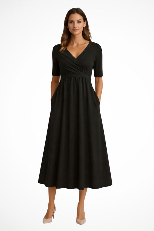 Thea | Women's Elegant V-Neck Midi Dress Classic