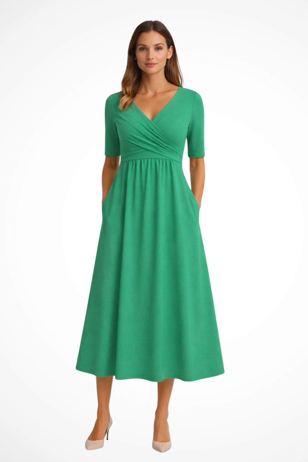 Thea | Women's Elegant V-Neck Midi Dress Classic