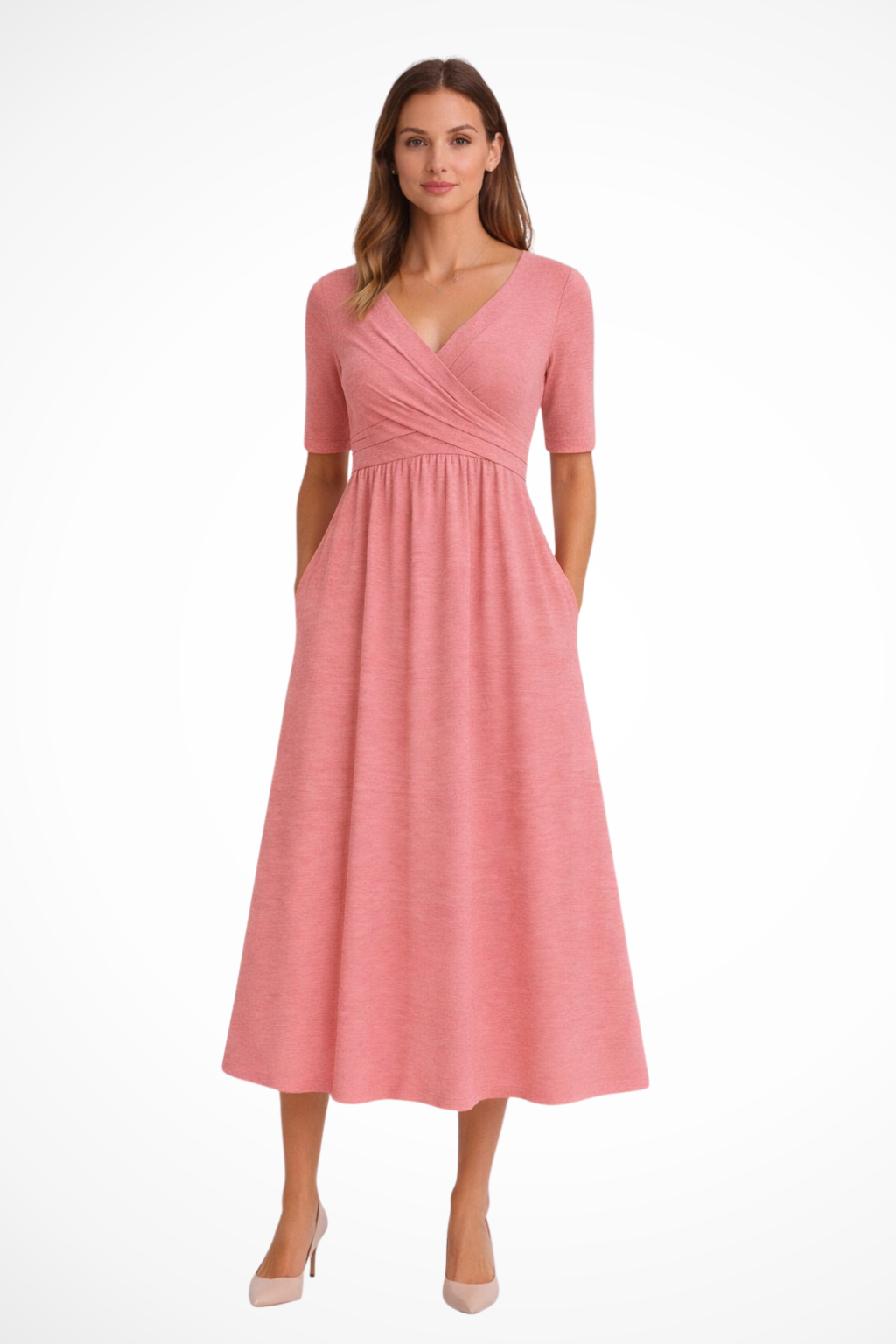 Thea | Women's Elegant V-Neck Midi Dress Classic
