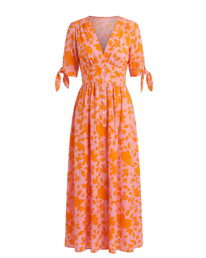 Lumi | Women's Floral V-Neck Button Front Midi Dress