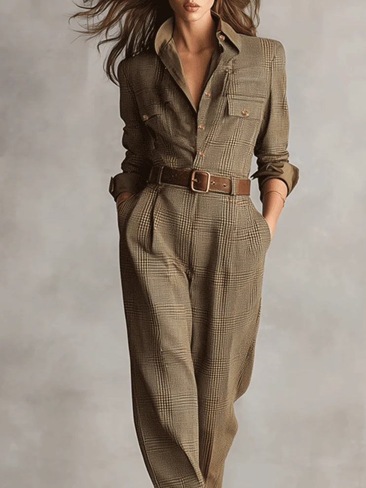 Asha | Women’s Plaid Tailored Wide Leg Jumpsuit