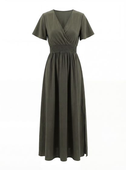 Elara | Women's V-Neck Smocked Waist Midi Dress