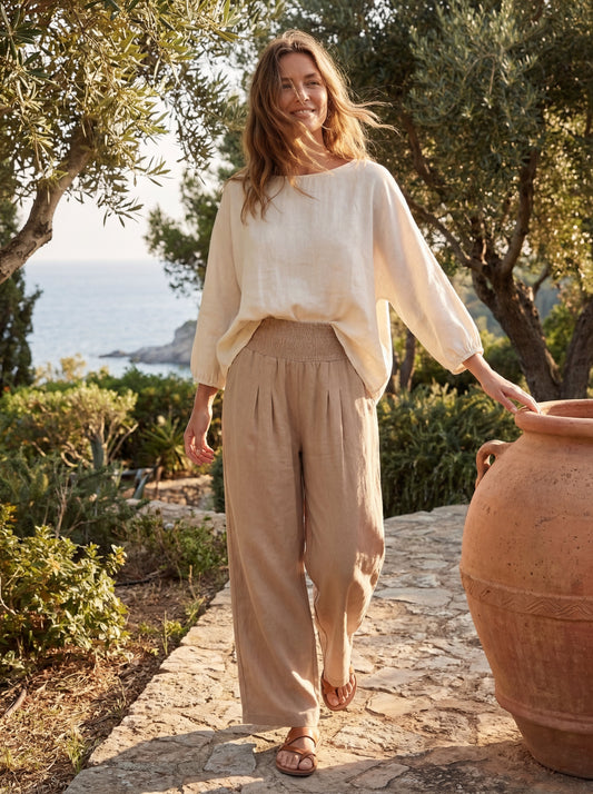 Mette | Women's High-Waisted Pleated Wide-Leg Pants