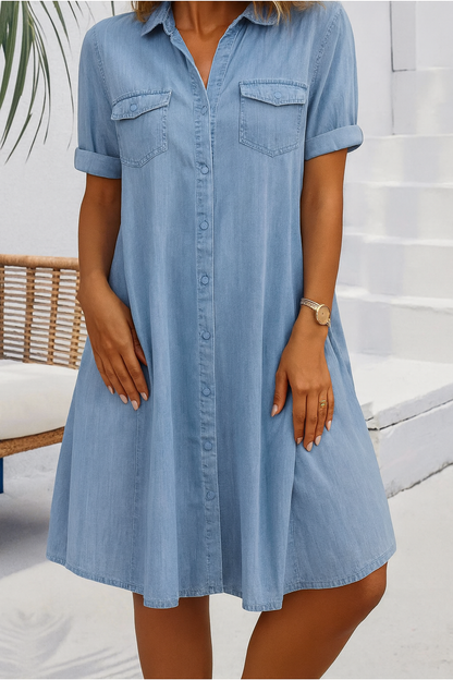 Thea | Women's Short Sleeve Button Shirt Dress