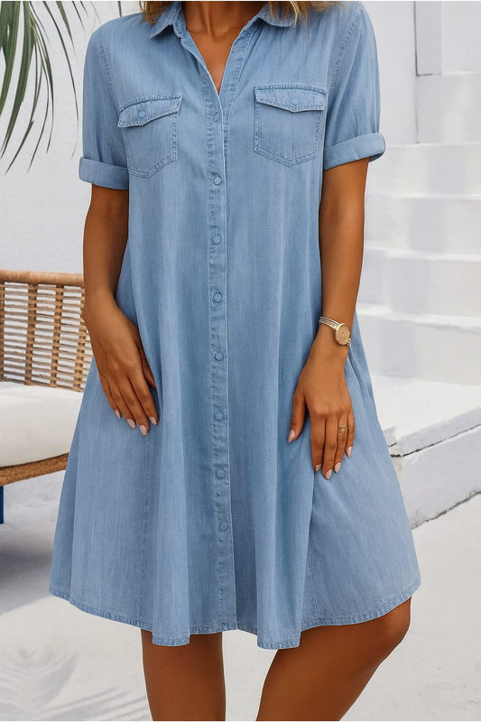 Thea | Women's Short Sleeve Button Shirt Dress