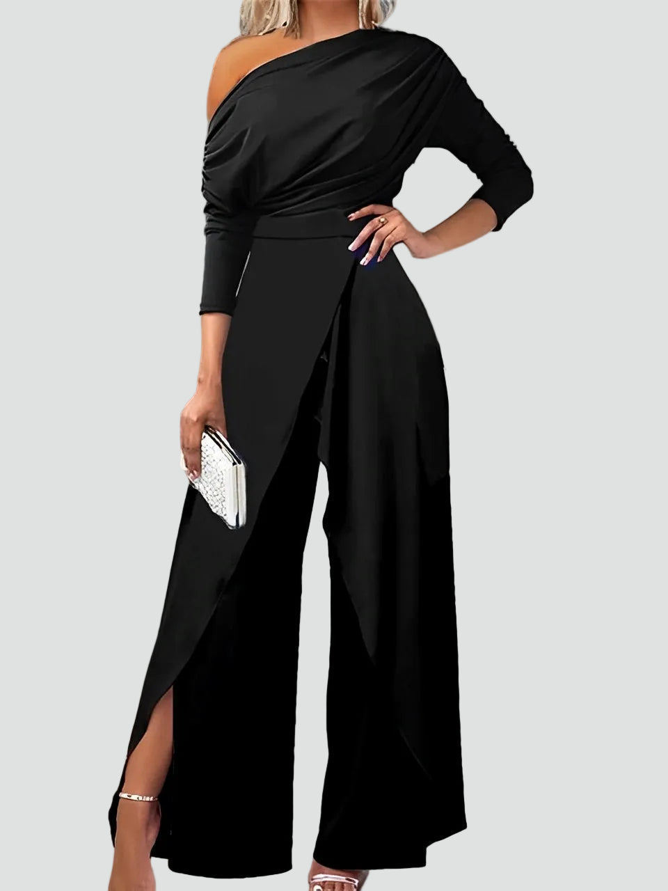 Elowen | Women's One Shoulder Wide Leg Jumpsuit Elegant